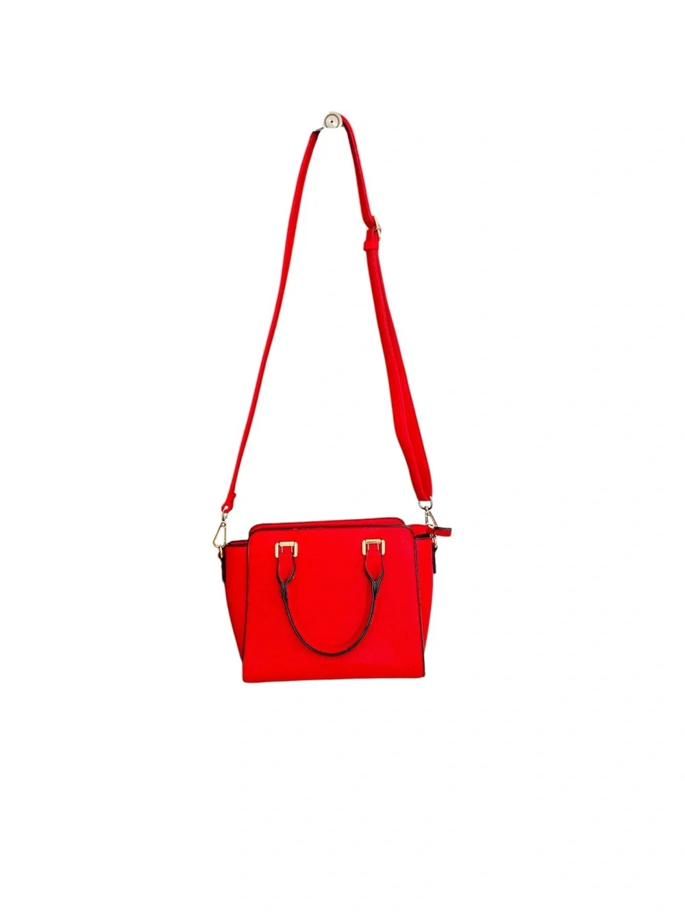 Fuchsia Pebbled Faux Leather Satchel Crossbody Bag